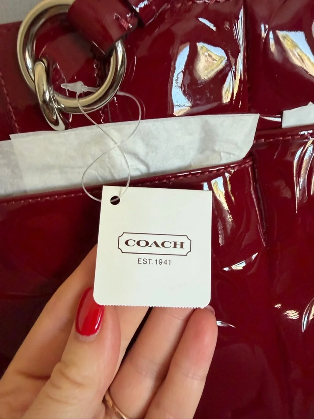 NWT Coach Patent Leather RARE Burgundy Wine Colored City Tote Bag